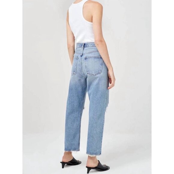 AGOLDE 90's Crop Mid Rise Blue Jeans Suspend Distressed Size 24 - Picture 4 of 11